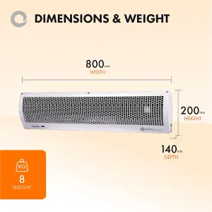 Devola Over Door Electric Heater 4000W Air Curtain with Remote Control Adjustable Thermostat 2 Heat Settings