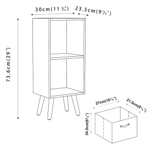 URBNLIVING 74cm Height Antique Oak 2-Tier 2-Drawer Green Cube Shelving Unit with Scandinavian White Legs