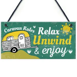 Red Ocean Funny Caravan Rules Sign Novelty Hanging Plaque Wall Door Garden Sign Retirement Friend Gift