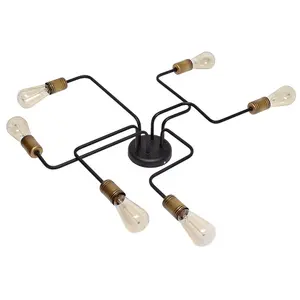 Luminosa Tube Multi Arm Semi Flush Ceiling Light Black, Patina 75cm