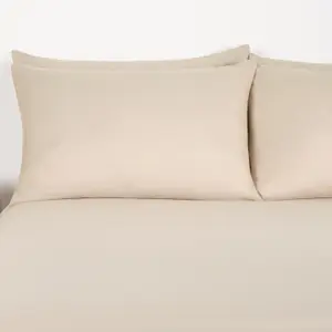 Brentfords Plain Duvet Cover Pillowcase Bedding Set, Natural - Single