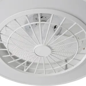 White Dia 50cm Round Acrylic Ceiling Mount LED Fan with Light, 5 Blades Lighting Fan with Remote Controller