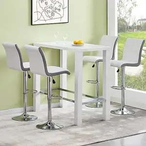 Jam Rectangular Glass White Bar Table 4 Ritz White Grey Stools