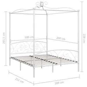 Berkfield Canopy Bed Frame White Metal 180x200 cm 6FT Super King