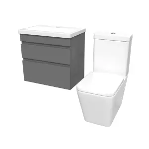 Nes Home 600mm Steel Grey Wall Hung Drawers Vanity & Close Coupled Toilet