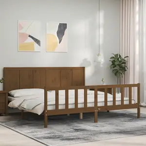 Berkfield Bed Frame with Headboard Honey Brown 200x200 cm Solid Wood