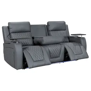 Venice Series Two 3 2 Electric Cinema Recliner Sofa Set in Grey Leather Aire