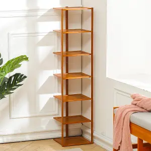 7-Shelf Brown Vertical Corner Bamboo Shoe Rack Shoe Storage Space Saving Display Shelf 109 cm(H)