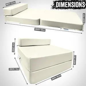 Fold Out Single Z Bed Futon Sofa Chair Mattress - Cream