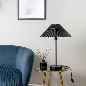 ValueLights Akira Black Metal Table Lamp with Pleated Lampshade - LED Bulb Included