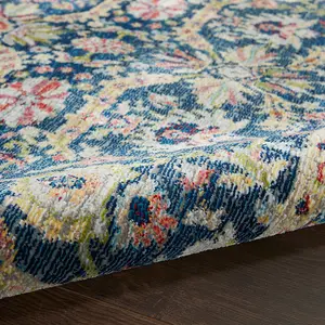 Navy/Multicolor Luxurious Traditional Persian Easy to Clean Floral Rug For Dining Room Bedroom And Living Room-61 X 183cm (Runner)