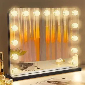 Black Hollywood Makeup Vanity Mirror with 15 Dimmable LED Bulbs, 3 Color Lighting, Touch Control 50cm (W) x 40cm (H)