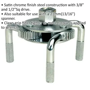 Knurled Oil Filter Claw Wrench - 3/8" & 1/2" Sq Drive - 65mm to 110mm Capacity