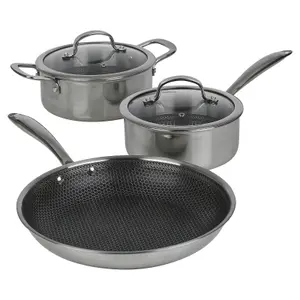 URBNCHEF 20cm Diameter 3Pcs Non Stick Stainless Steel Induction Frying Pan Saucepan Casserole Set