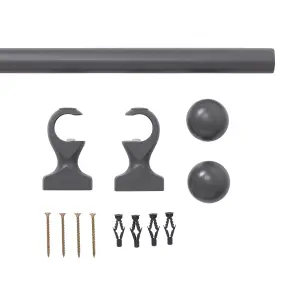 Matt Dark grey Non extendable Ball Single curtain pole set, (L)2m (Dia)28mm