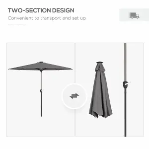 Outsunny Solar Patio Garden Parasol with Lights for Outdoor, Charcoal Grey