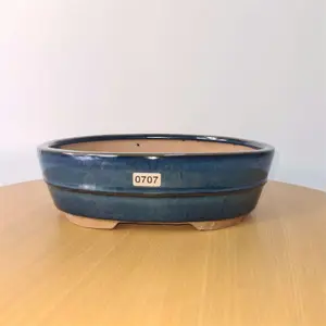 22cm Glazed Bonsai Pot - Oval - 22cm x 16cm x 7cm - Blue