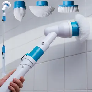 Power Spin Scrubber - 275RPM Cordless Lightweight Electric Bathroom Kitchen Cleaning Brush with 3 Heads & Extension Pole