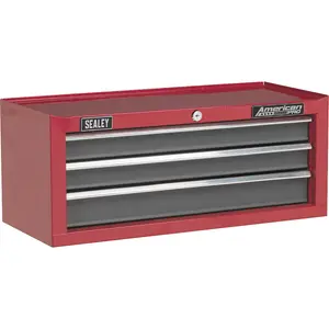 Lockable Red 3 Drawer Tool Chest Storage Unit - 605x260x250mm