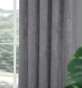 Home Curtains Canterbury Chenille Lined Blackout 65w x 72d" (165x183cm) Grey Eyelet Curtains (PAIR)