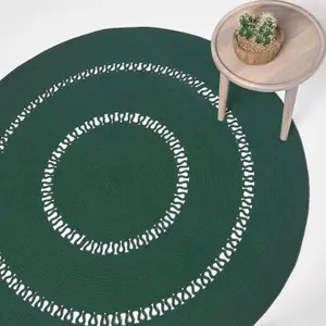 Homescapes Green Crochet Braided Rug 120cm Round