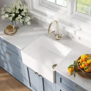 Fireclay Single Bowl Belfast Kitchen Sink with Overflow, No Tap Hole, 595mm