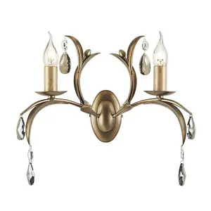 Twin Wall Light Lily Leaves Smoked Cut Glass Deoplets Bronze Patina LED E14 60W