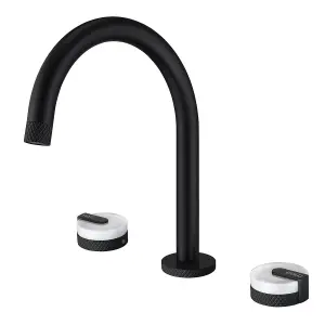 Shelf Mounted Black Curved Tap With Double Marble Handles