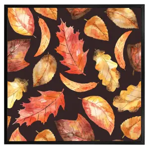 Autumn leaves on black (Picutre Frame) / 12x12" / Grey