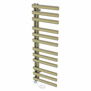 Right Radiators Prefilled Thermostatic Electric Heated Towel Rail Oval Column Ladder Warmer Rads - 1200x450mm Brushed Brass