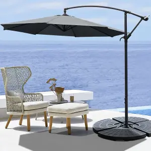 3M Large Rotatable Garden Sun Shade Cantilever Parasol Patio Hanging Banana Umbrella Crank Tilt with Fillable Base, Dark Grey