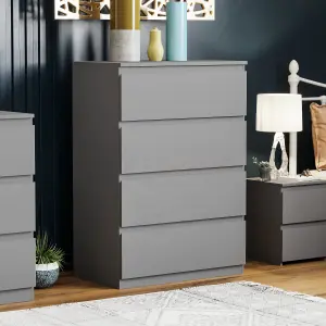 Vida Designs Denver Grey 4 Drawer Chest (H)960mm (W)700mm (D)400mm