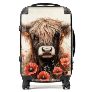 Highland Cow And Summer Flowers Suitcase - Cabin