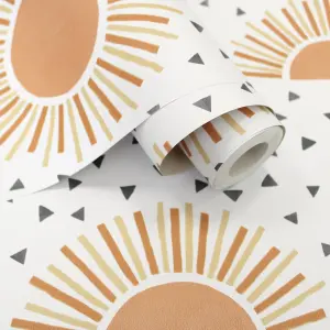 Holden Décor White & Orange Sunbeam Children's Smooth Wallpaper