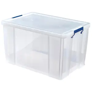 BANKERS BOX 85L Clear Plastic Storage Box with Lid Super Strong Plastic Box 375 x 575 x 380mm