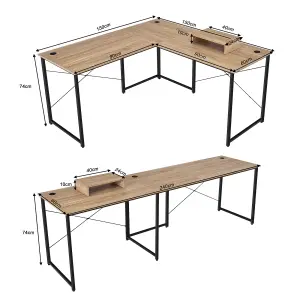 Costway L-Shaped Corner Computer Desk Reversible Study Writing Desk Workstation Home Office Laptop Table Natural