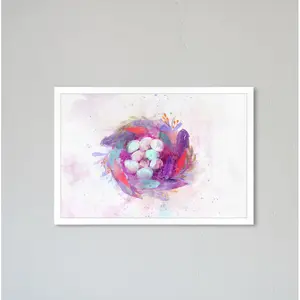 Boho Feather Nest Animals - Painting White Framed / 30.48cm H x 43.18cm W x 1.27cm D