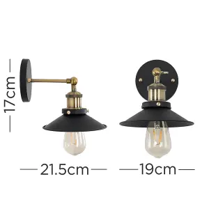 ValueLights Colonial Industrial Style Black and Antique Brass Single Wall Light with Shade