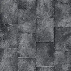 Black Modern Stone Effect Anti-Slip Vinyl Flooring For Kitchen, Bathroom, 4.0mm Thick Vinyl Sheet-2m(6'6") X 2m(6'6")-4m²