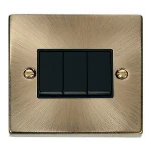 Antique Brass 10A 3 Gang 2 Way Light Switch - Black Trim - SE Home