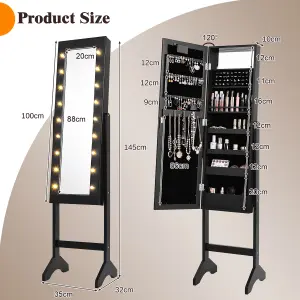 COSTWAY 18 LEDs Jewelry Armoire Floor Standing Mirror Cabinet