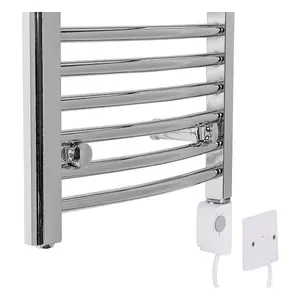 Rinse Bathrooms Curved Electric Heated Towel Rail Pre-filled Thermostatic Bathroom Towel Radiator Chrome 700x400mm 150W