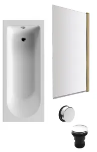 Round Single Ended Bath, Square Brushed Brass Screen and Chrome Waste-1700x700mm