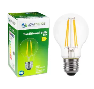 100w Equivalent LED Traditional Looking Filament Light Bulb A60 GLS E27 Screw 6.6w LED - Warm White