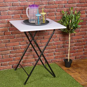 URBNLIVING Height 75cm Large Folding Side Table Patio Indoor Outdoor Furniture Colour White Coffee Drink Summer Metal Legs