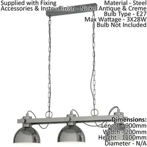 Hanging Ceiling Pendant Light Gloss Nickel Industrial Shade 3 Bulb Kitchen Lamp