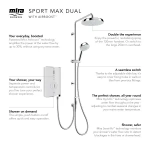 Mira Sport max dual outlet Gloss White Electric Shower, 9kW