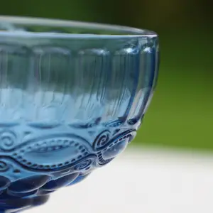 Set of 6 Vintage Blue Glass Trifle Bowl and Dessert Bowls