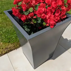 50cm Zinc Matte Grey Flared Tapered Square Planter