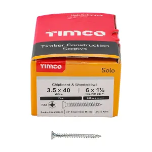 TIMCO Solo Countersunk Silver Woodscrews - 3.5 x 40 (200pcs)